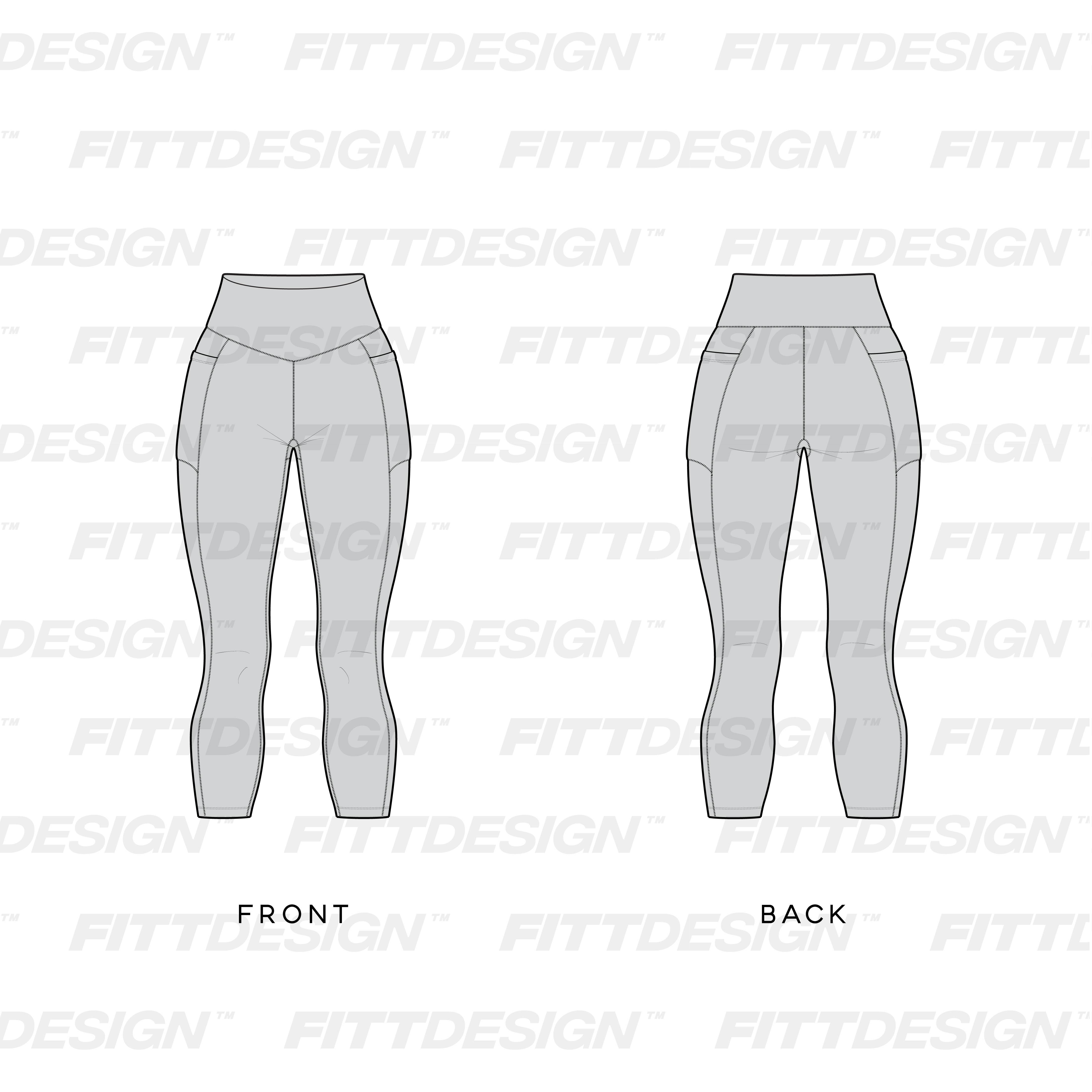 Ladies Front V-Shaped Waistband Patch Pocket 25.00 Inch Inseam Leggings, TechPackTemplate