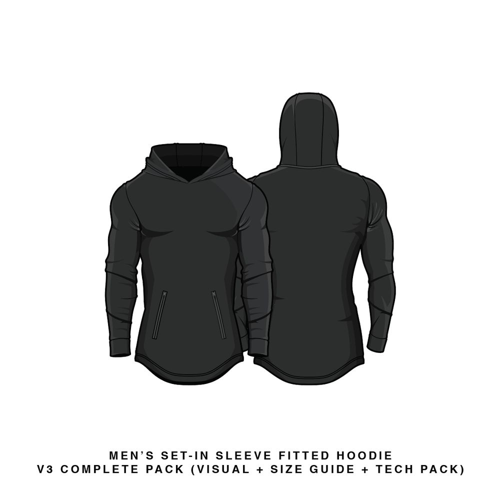 Download Fitted Set-in Sleeve Hoodie Vector Template Mock Up & Tech ...