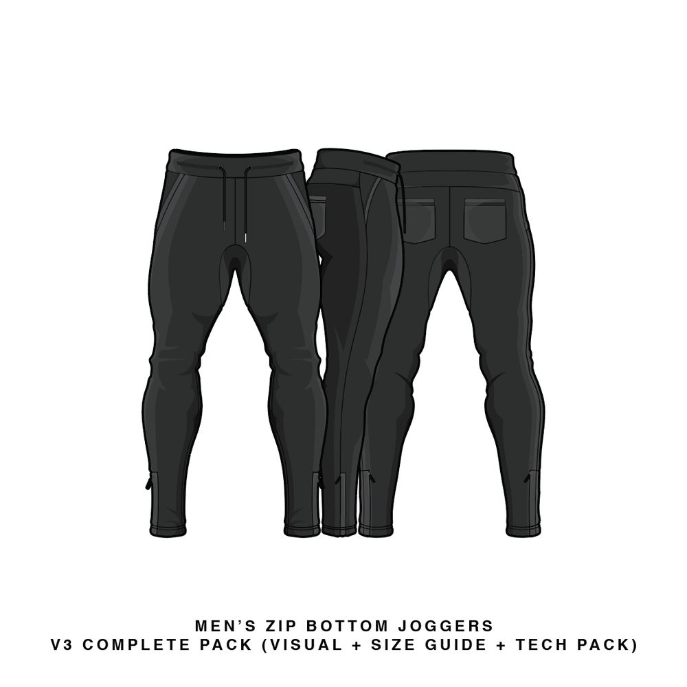 Download Men's Zip Bottom Joggers V3 Vector Template Mock Up & Tech ...