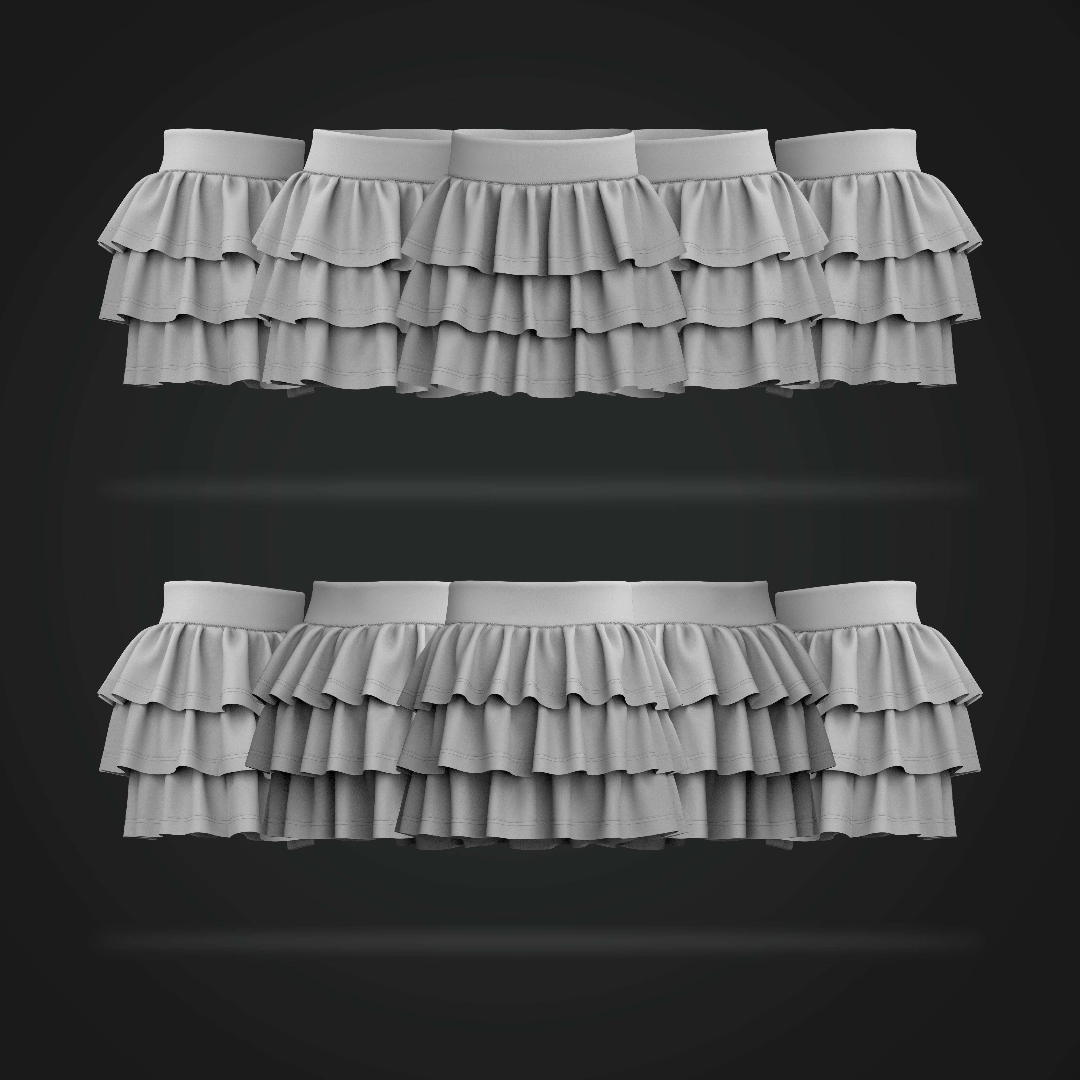 White ruffle shop skirt 3d