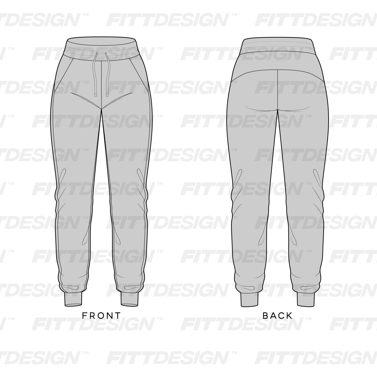 Ladies 7/8 Length Joggers | TechPackTemplate | FittDesign