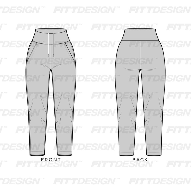 Ladies 7/8 Length Woven Pant Vector Template Mock Up & Tech Pack ...