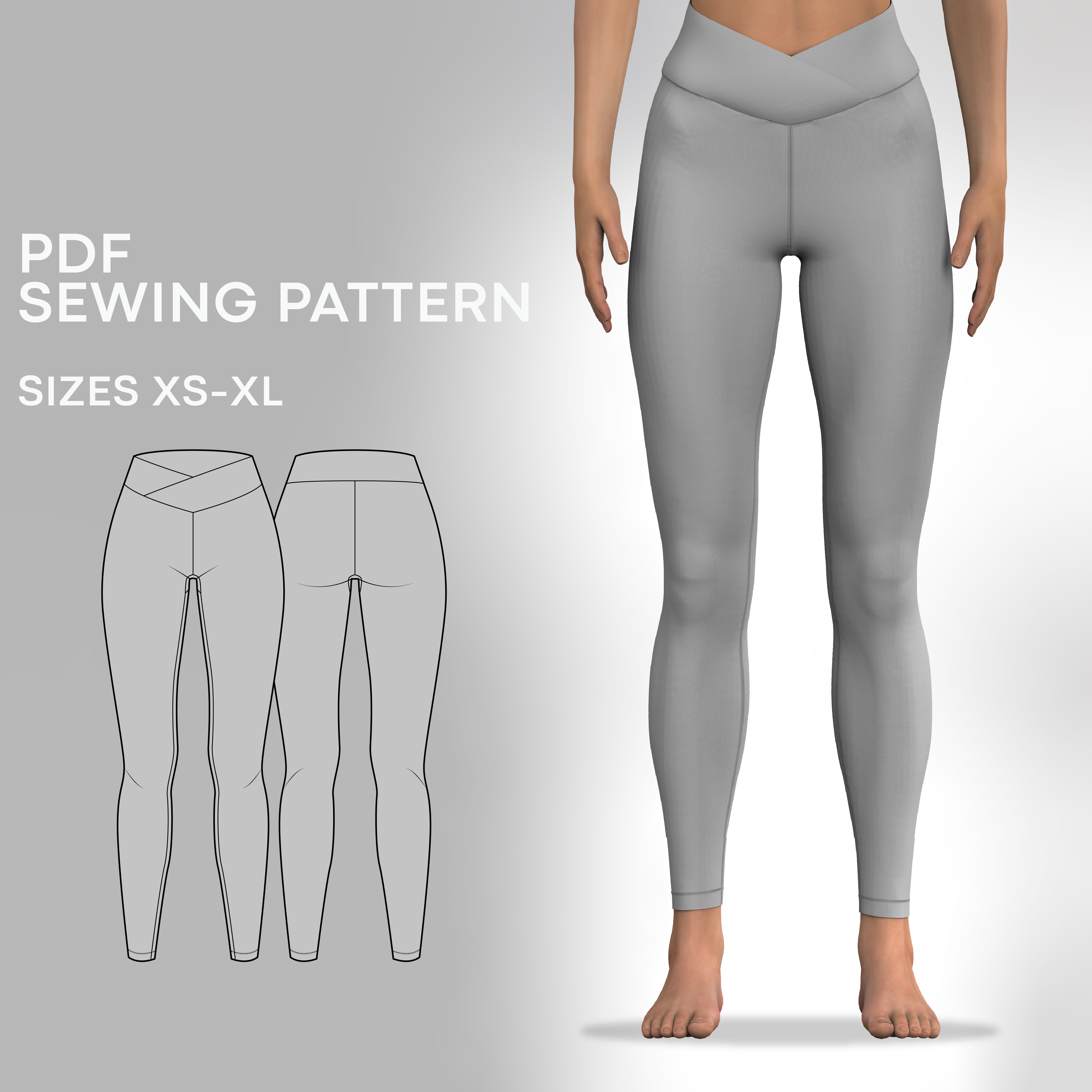 High Waisted Leggings Sewing Pattern (Sizes XS-4X) PDF – Katkow