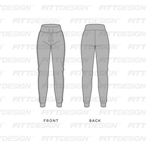 Ladies High Waisted Athletic Joggers | TechPackTemplate | FittDesign