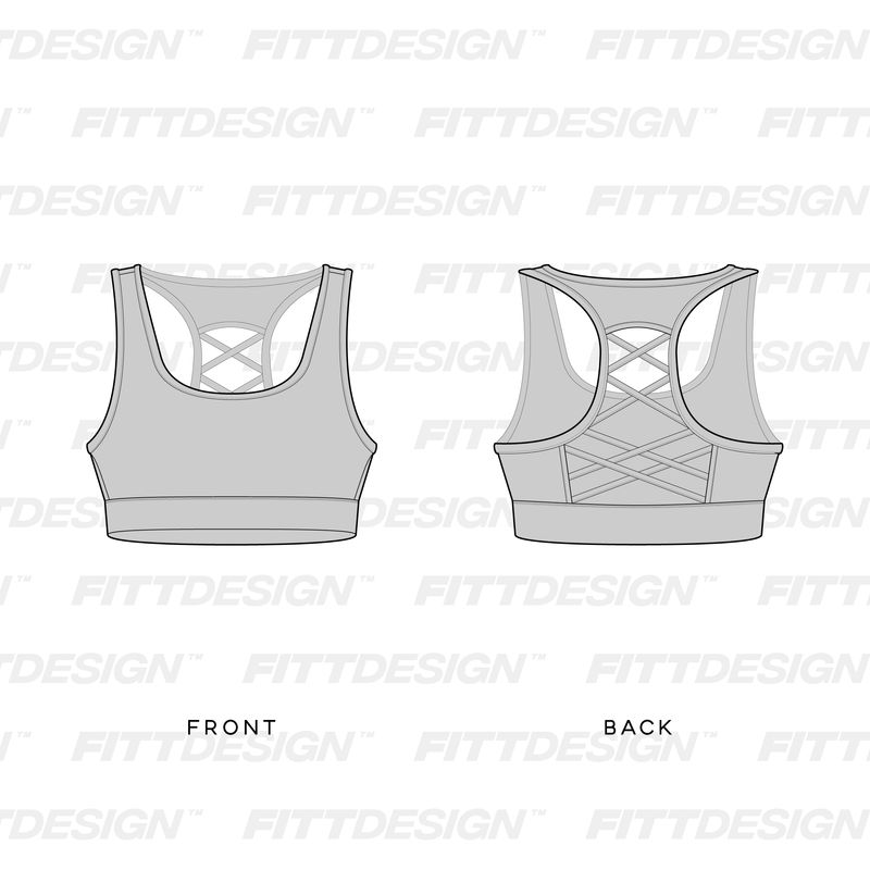 Ladies Racerback Cross Strap Sports Bra Vector Template Mock Up And Tech