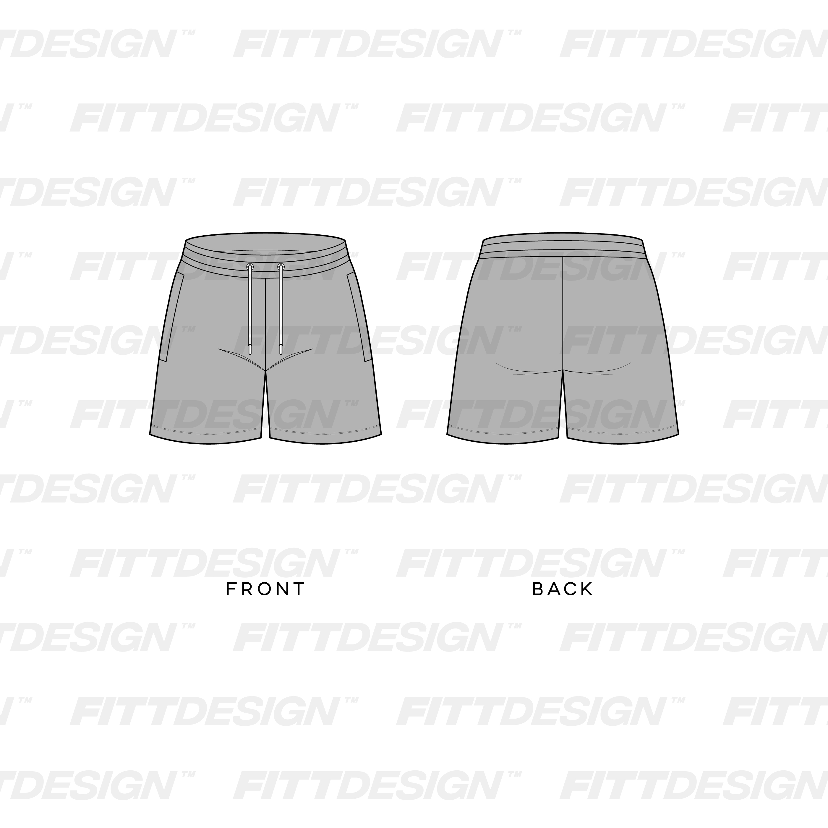 Mens 5 Inch Inseam Athletic Shorts, TechPackTemplate