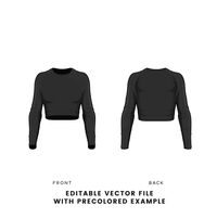 Download Womens Long Sleeve Cropped Top T-Shirt Vector Template Mock Up & Tech Pack - FittDesign